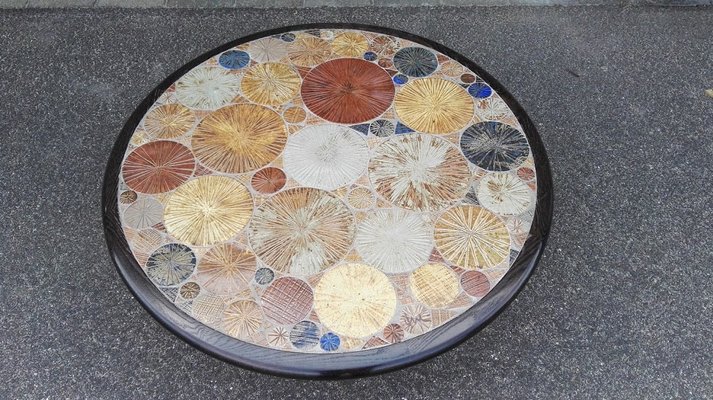 Danish Round Ceramic Tile Coffee Table By Tue Poulsen For Haslev Danish Round Ceramic Tile Coffee Table By Tue Poulsen For Haslev Møbelsnedkeri 1963 3