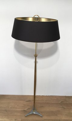 Brass Floor Lamp with Black Shade, 1960s for sale at Pamono Brass Floor Lamp with Black Shade, 1960s for sale at Pamono