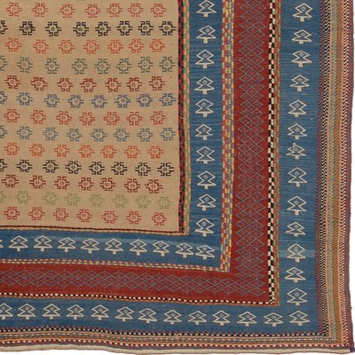 Tappeto persiano kilim blu e rosso ricamato in vendita su pamono Tappeto persiano blu