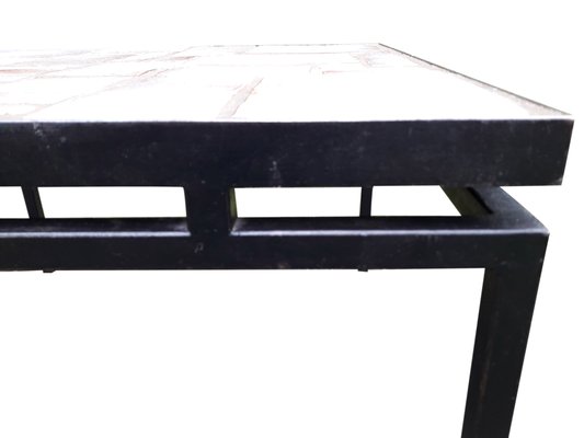 Mid Century White And Beige Ceramic Coffee Table On Painted Metal Mid Century White And Beige Ceramic Coffee Table On Painted Metal Base 1960s 2