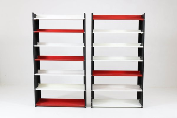 Mid Century Modern Black White And Red Metal Standing Bookshelves Mid Century Modern Black White And Red Metal Standing Bookshelves From Pilastro