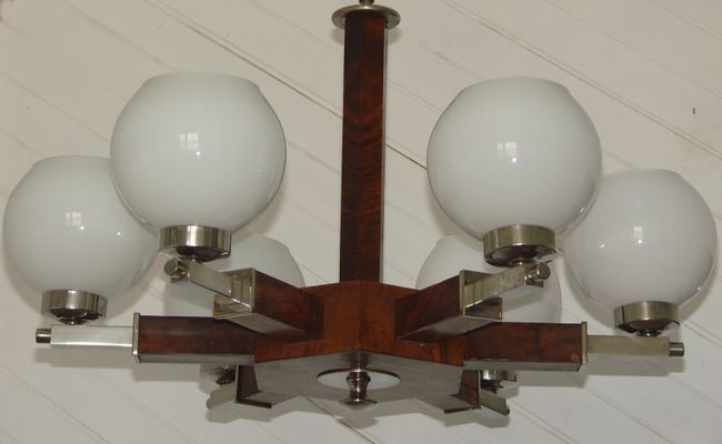 Art Deco Wood Veneer Chandelier 1930s For At Pamono Art Deco Wood Veneer Chandelier 1930s 2