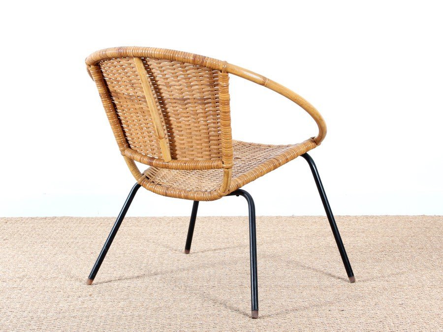 Scandinavian Rattan Round Side Chair, 1950s for sale at Pamono