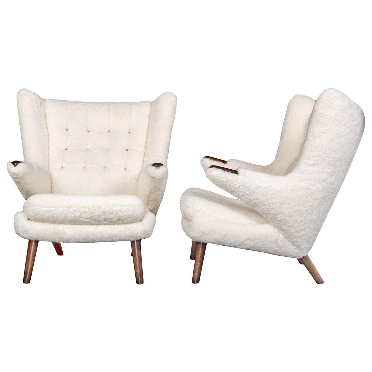 Sheepskin Papa Bear Chairs By Hans J Wegner For Ap Stolen Set Of Sheepskin Papa Bear Chairs By Hans J Wegner For Ap Stolen Set Of 2