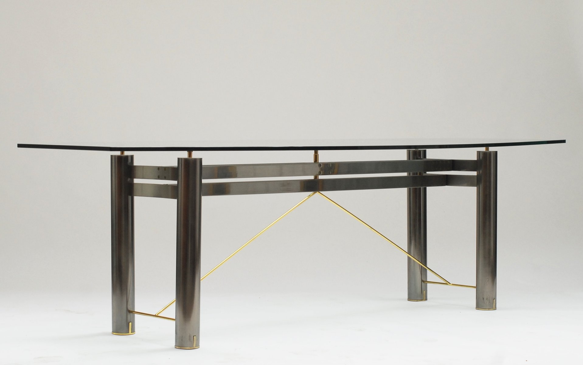 Vintage Glass And Steel Dining Table From Belgochrom For At Vintage Glass And Steel Dining Table From Belgochrom