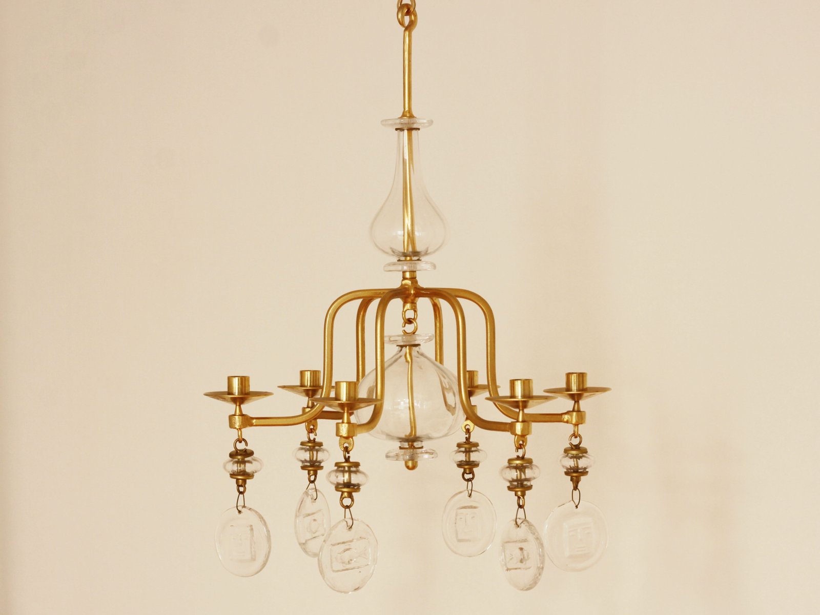 Large Mid Century Gilded Iron Glass Candle Chandelier By Erik Large Mid Century Gilded Iron Glass Candle Chandelier By Erik Höglund For Kosta At Pamono