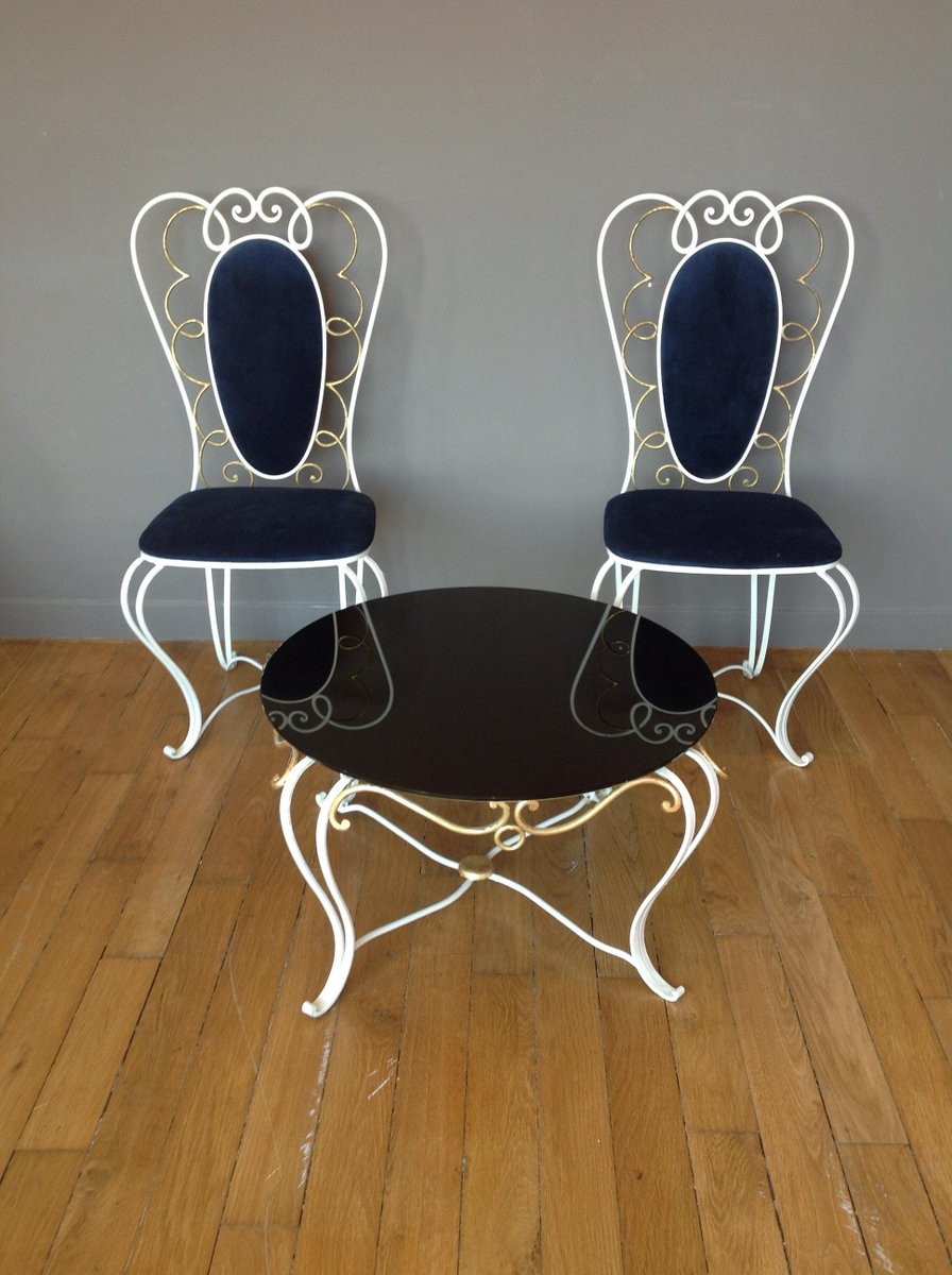 Vintage Wrought Iron Chair, 1950s, Set of 2 for sale at Pamono