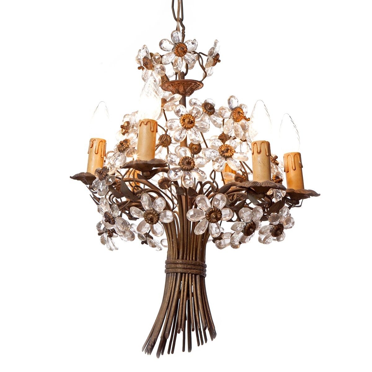 Vintage Six Light Bronze Crystal Flower Chandelier From Maison Vintage Six Light Bronze Crystal Flower Chandelier From Maison Baguès