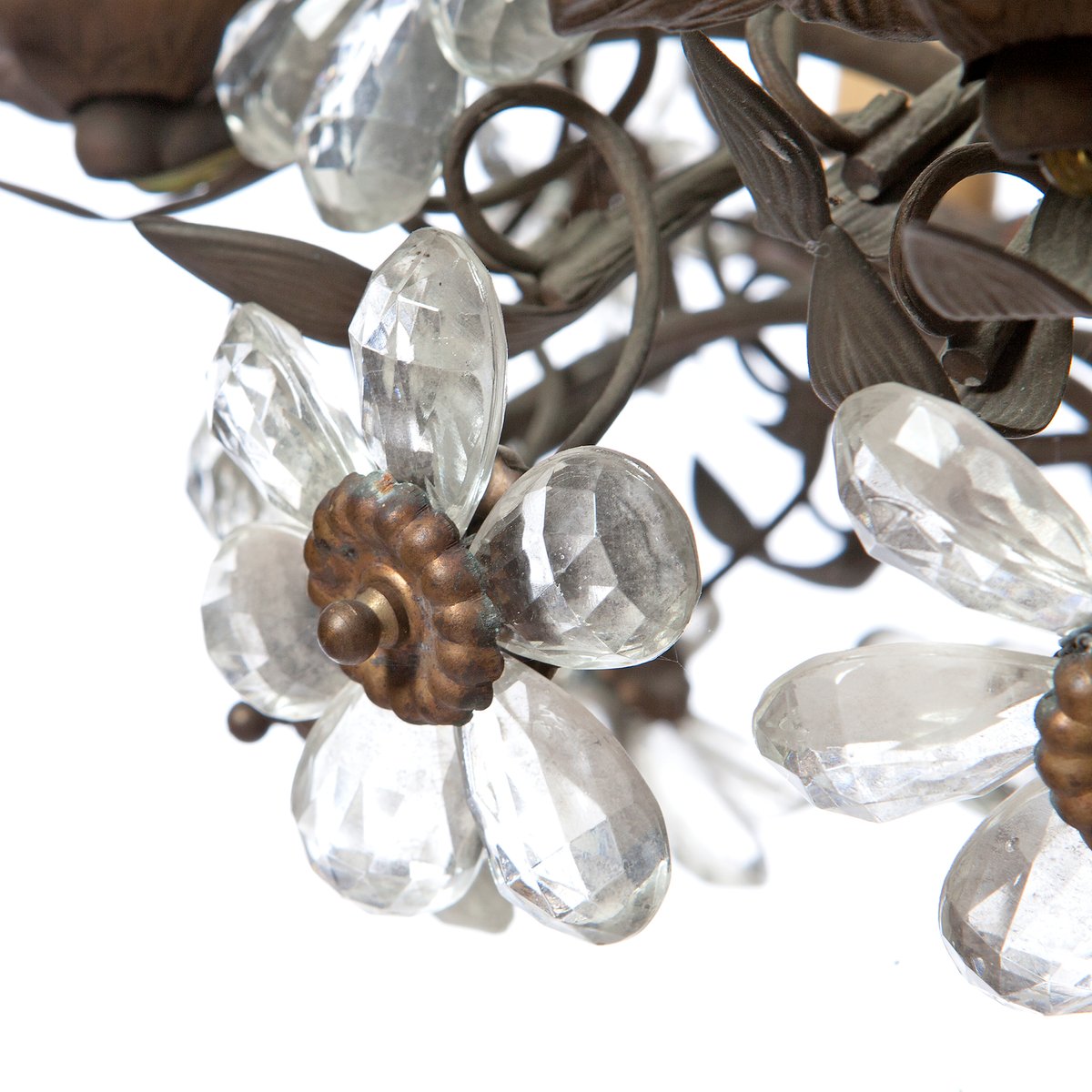 Vintage Six Light Bronze Crystal Flower Chandelier From Maison Per Piece