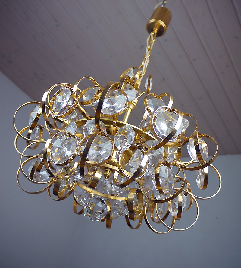 German Sputnik Gold Plated Crystal Chandelier From Palwa 1960s German Sputnik Gold Plated Crystal Chandelier From Palwa 1960s