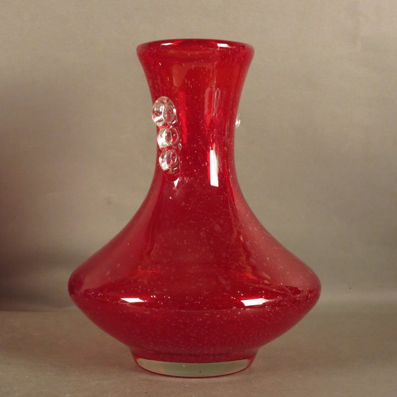 vintage red glass vase with handle from murano 1950s 5