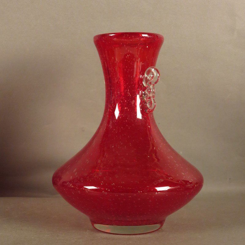 vintage red glass vase with handle from murano 1950s 6