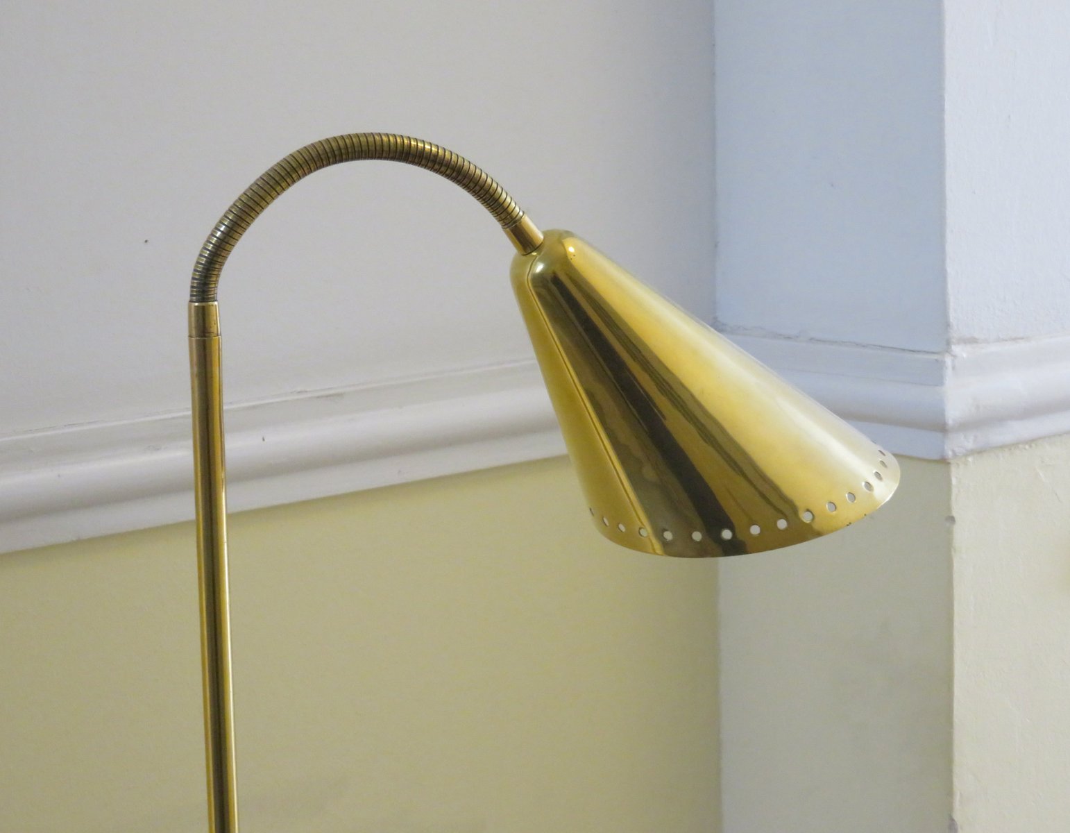 Brass Floor Lamp with Conical Shade, 1950s for sale at Pamono Brass Floor Lamp with Conical Shade, 1950s for sale at Pamono