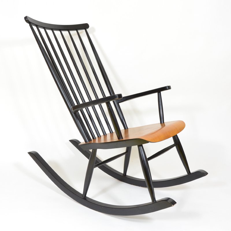 Mid Century Rocking Chair Revolutionhr Carson Carrington Granite Grey Fabric Mid Century Wooden Rocking Finnish Chair For At Pamono