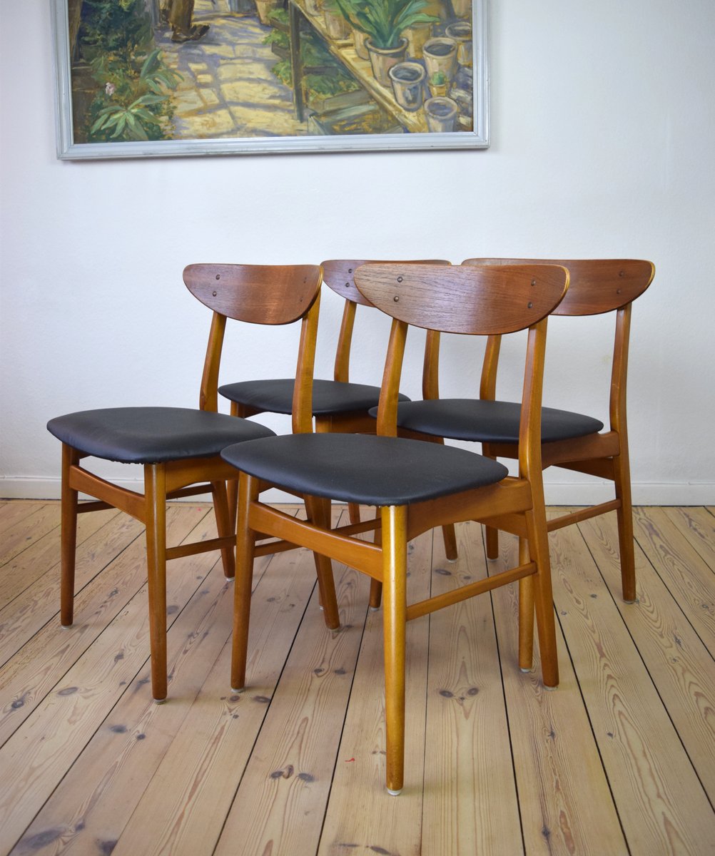 Danish Teak Beech Dining Chairs 1960s Set Of 4 For Sale At Pamono