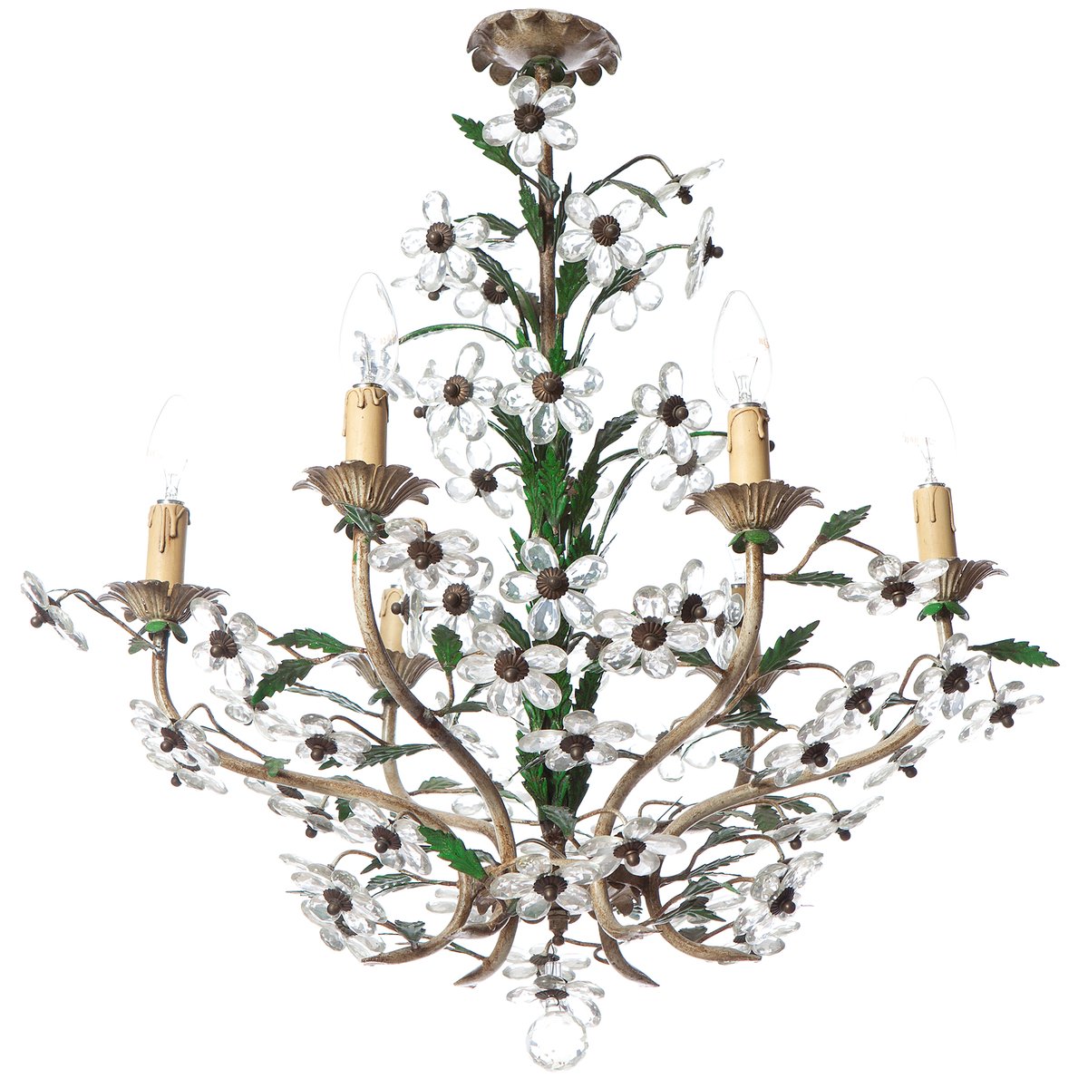 Mid Century 6 Light Crystal And Brass Fl Chandelier 1950s For Mid Century 6 Light Crystal And Brass Fl Chandelier 1950s