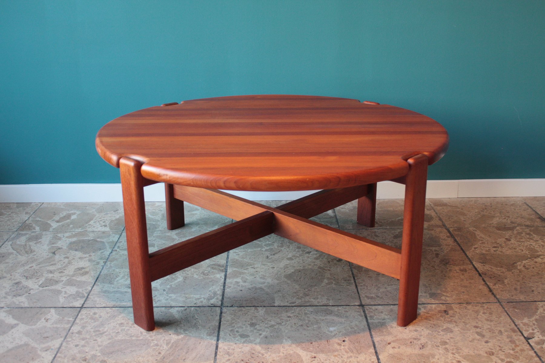 Round Danish Solid Teak Coffee Table 1970s For At Pamono