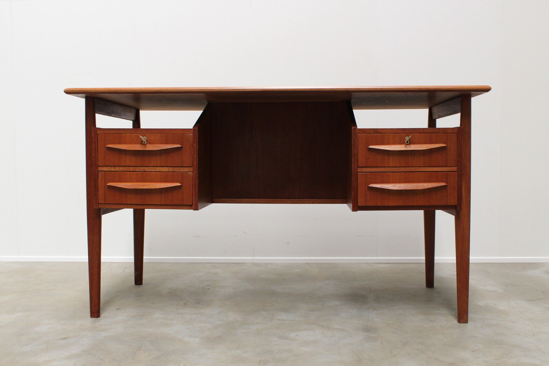 Mid Century Danish Teak Floating Top Free Standing Desk By Gunnar Mid Century Danish Teak Floating Top Free Standing Desk By Gunnar Nielsen Tibergaard For