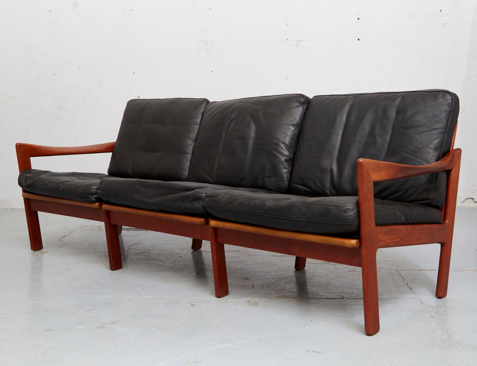 Mid Century Teak Leather Sofa By Illum Wikkelsø For Niels Mid Century Teak Leather Sofa By Illum Wikkelsø For Niels Eilersen