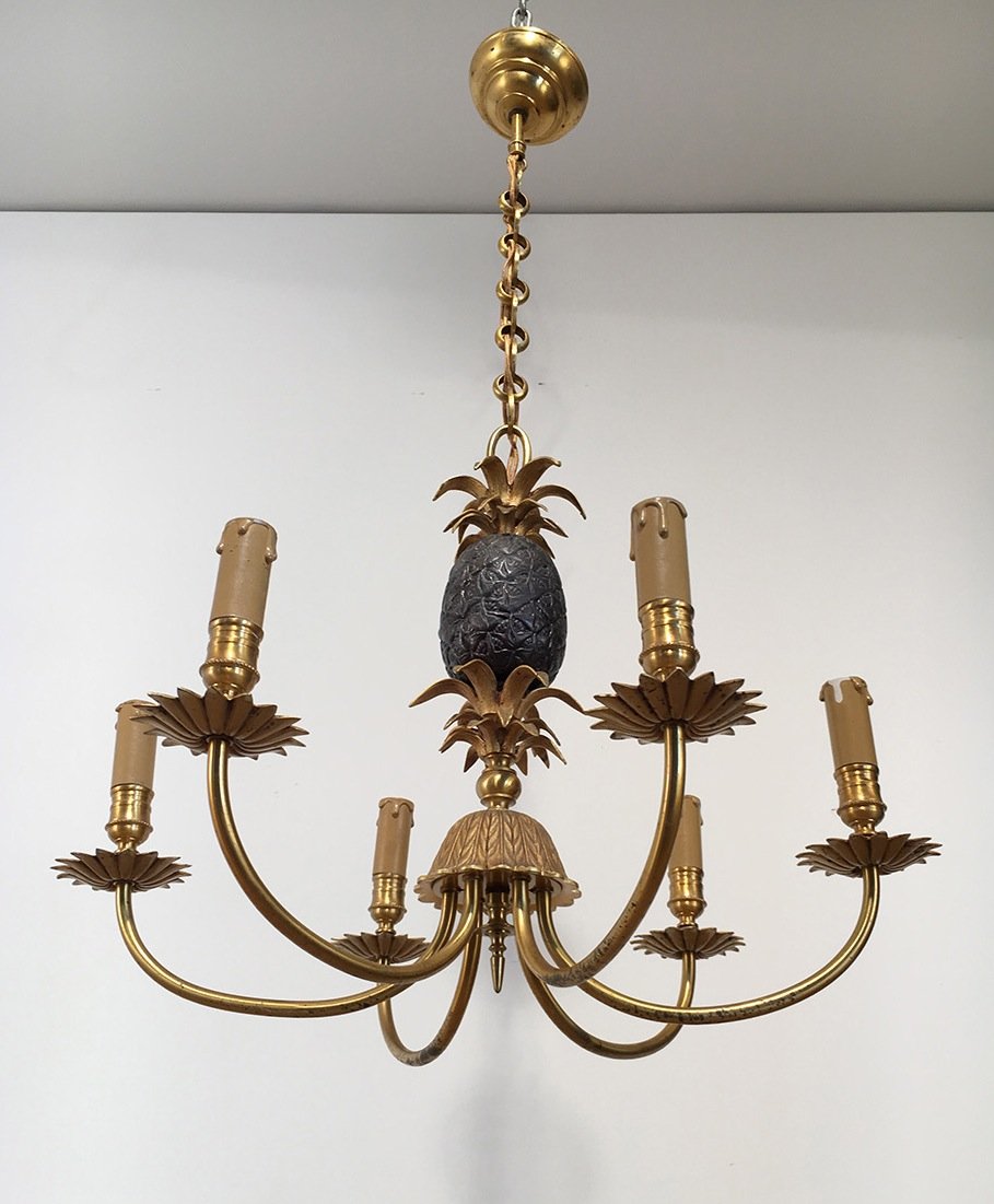 Pineapple Chandelier In Bronze And Brass From Maison Charles Pineapple Chandelier In Bronze And Brass From Maison Charles 1960s