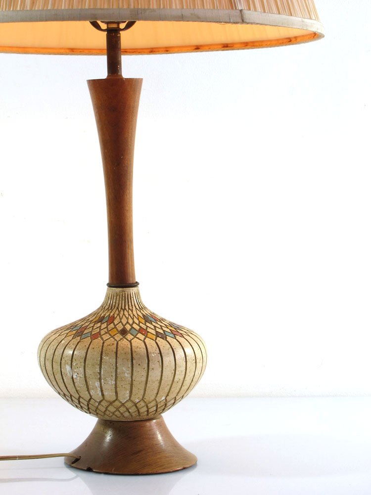 Vintage Plaster and Wood Table Lamp, 1950s for sale at Pamono