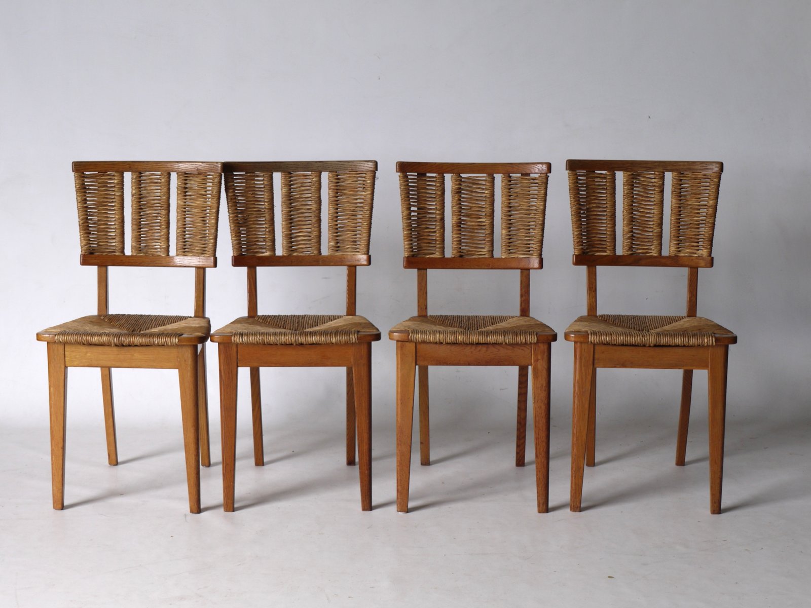 Oak Rush Dining Chairs By Mart Stam For Van Der Kley 1947 Set Oak Rush Dining Chairs By Mart Stam For Van Der Kley 1947 Set Of 4