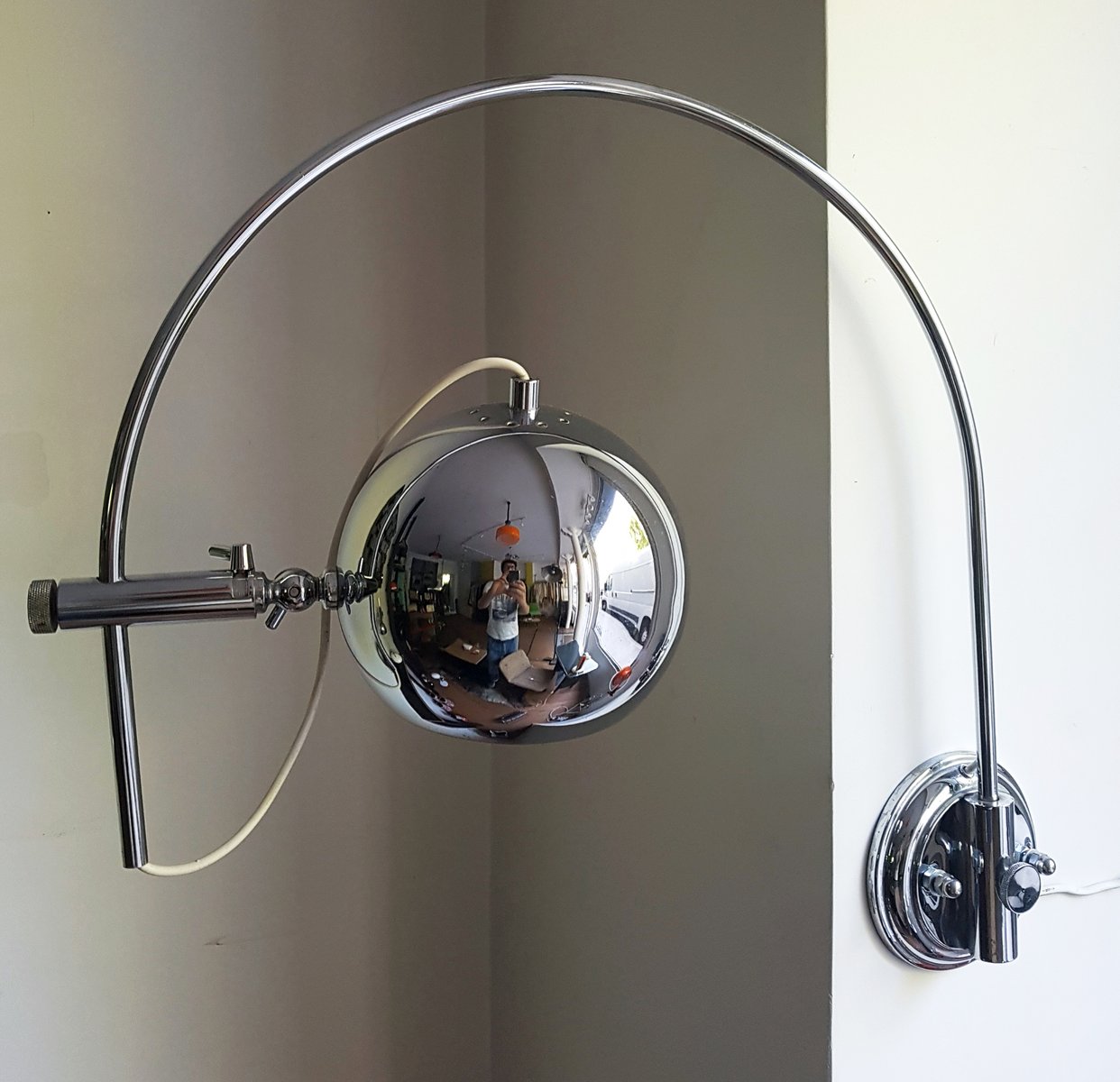 Chromed Circular Arc Wall Lamp 1970s For At Pamono Chromed Circular Arc Wall Lamp 1970s