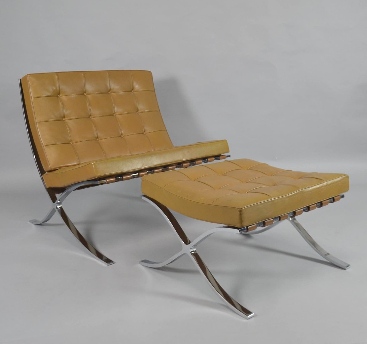 Vintage Barcelona Chair with Ottoman by Ludwig Mies van der Rohe for Knoll International for 