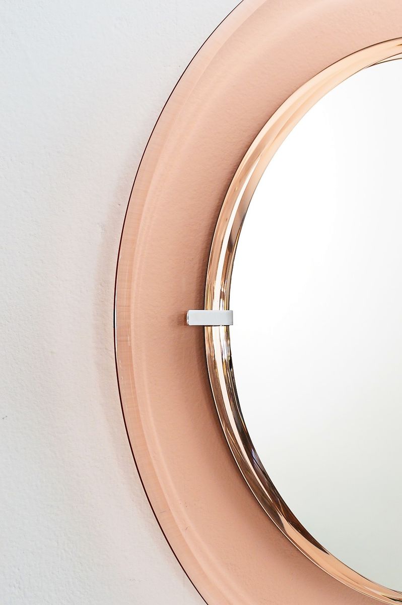 Italian Pink Glass Wall Mirror, 1970s for sale at Pamono
