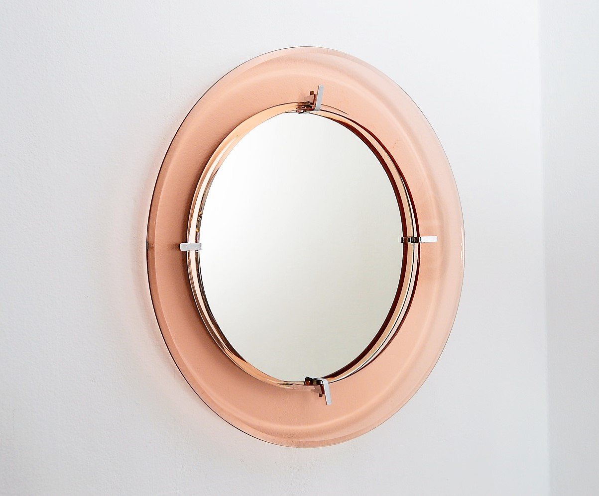 Italian Pink Glass Wall Mirror, 1970s for sale at Pamono