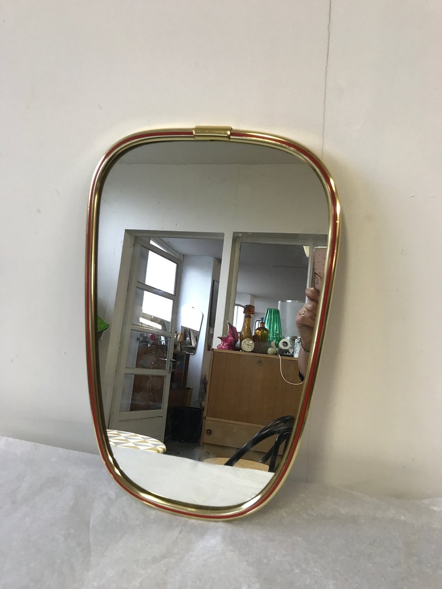 Vintage Asymmetrical Mirror with Golden Brass Frame from Lenzgold, 1950