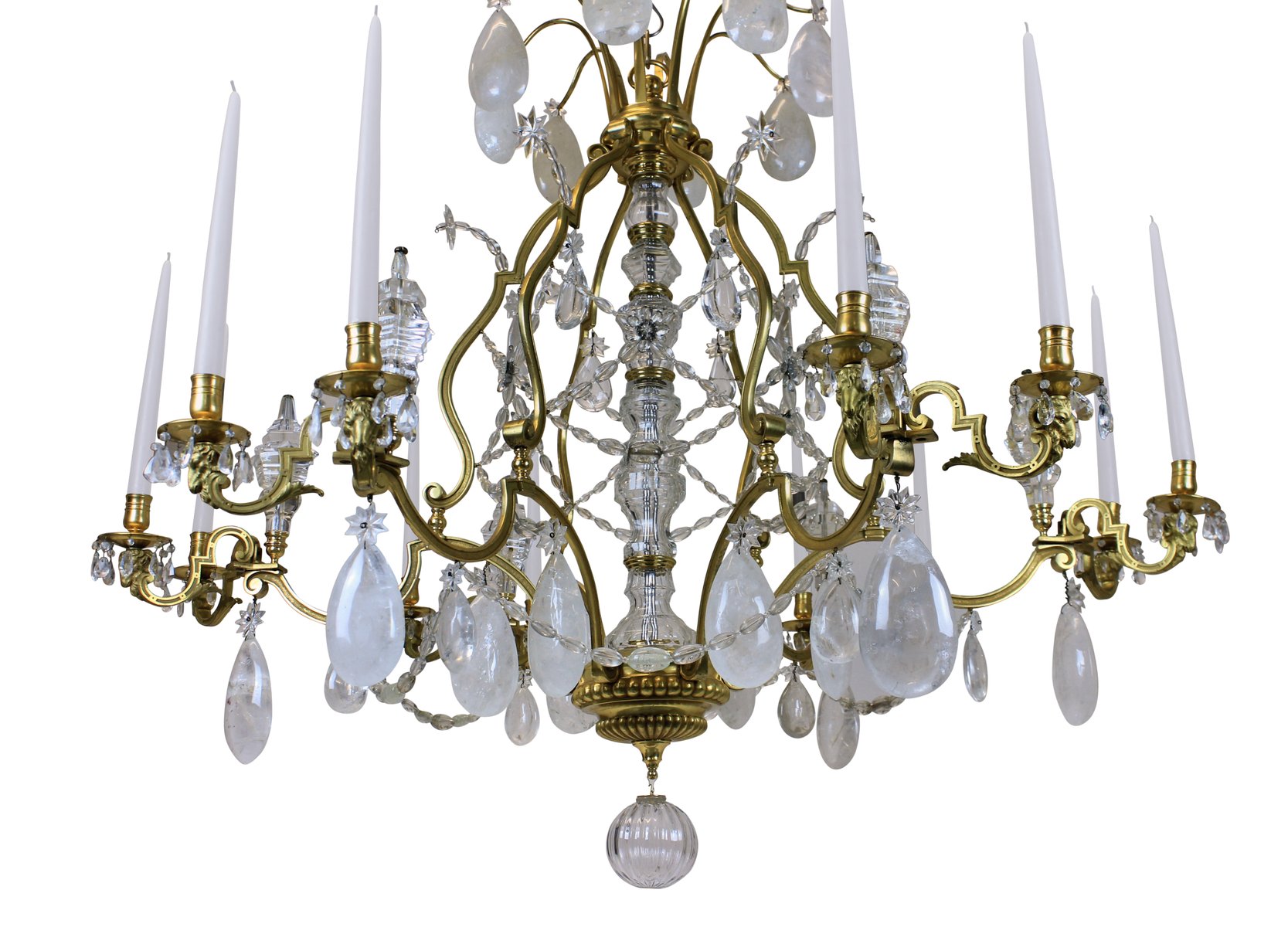Large Antique Louis Xiv Gilt Bronze Rock Crystal Chandelier For Large Antique Louis Xiv Gilt Bronze Rock Crystal Chandelier