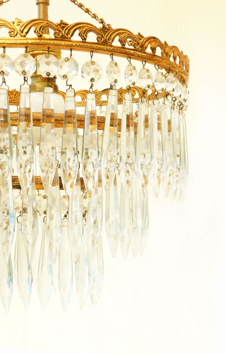 Three Tier Chandeliers In Cut Glass And Brass 1960s Set Of 2 For Three Tier Chandeliers In Cut Glass And Brass 1960s Set Of 2 For At Pamono
