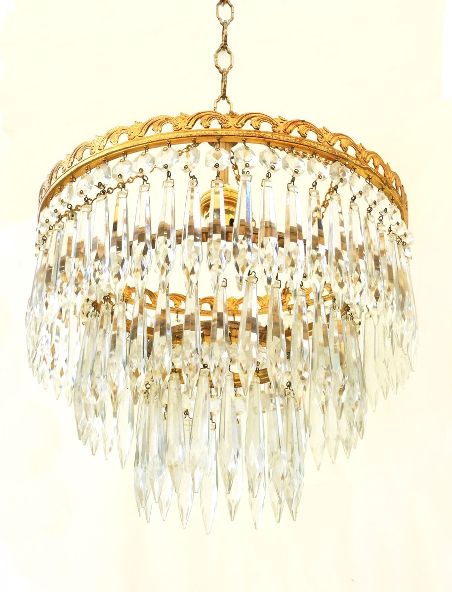Three Tier Chandeliers In Cut Glass And Brass 1960s Set Of 2 For Three Tier Chandeliers In Cut Glass And Brass 1960s Set Of 2 For At Pamono