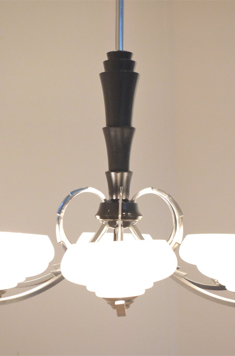 Vintage French Art Deco Black Wood Chrome Chandelier For At Vintage French Art Deco Black Wood Chrome Chandelier 13 1 949 00 Per Piece