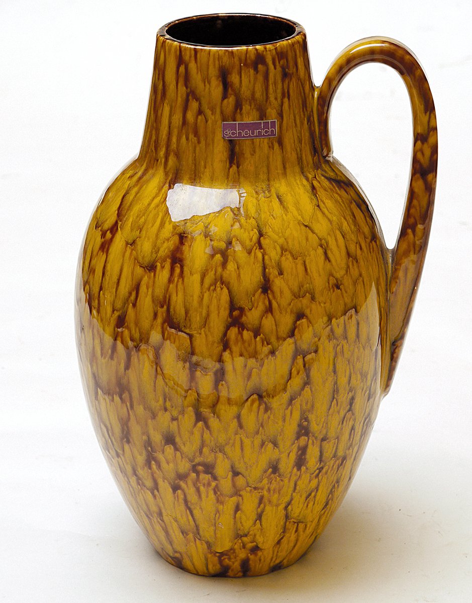 MidCentury Mustard Yellow Kaskade Vase from Scheurich for sale at Pamono