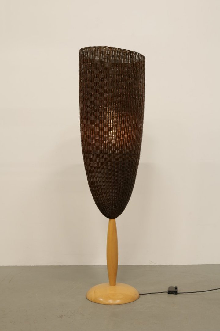 Tall Wicker Floor Lamp 1980s