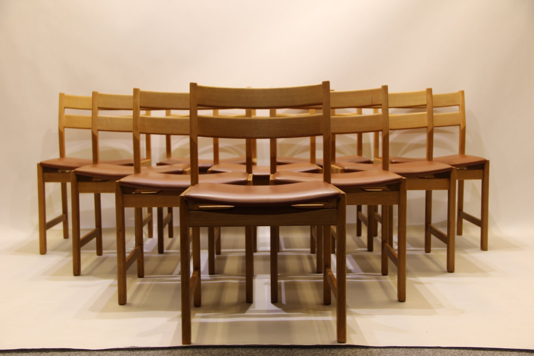 Vintage Danish Dining Chairs In Oak And Brown Leather By Kurt Vintage Danish Dining Chairs In Oak And Brown Leather By Kurt Østervig For Kp Mølber Set Of 10