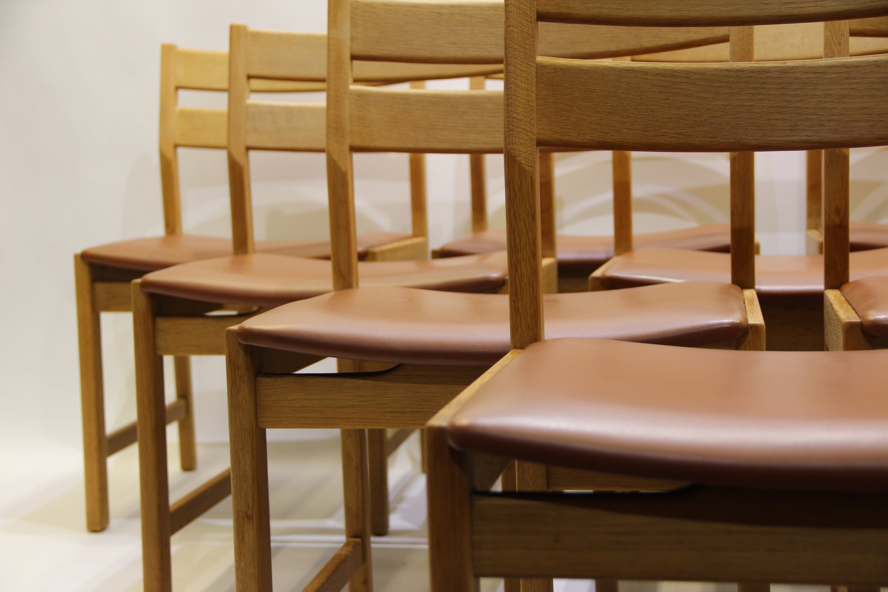 Vintage Danish Dining Chairs In Oak And Brown Leather By Kurt Vintage Danish Dining Chairs In Oak And Brown Leather By Kurt Østervig For Kp Mølber Set Of 10