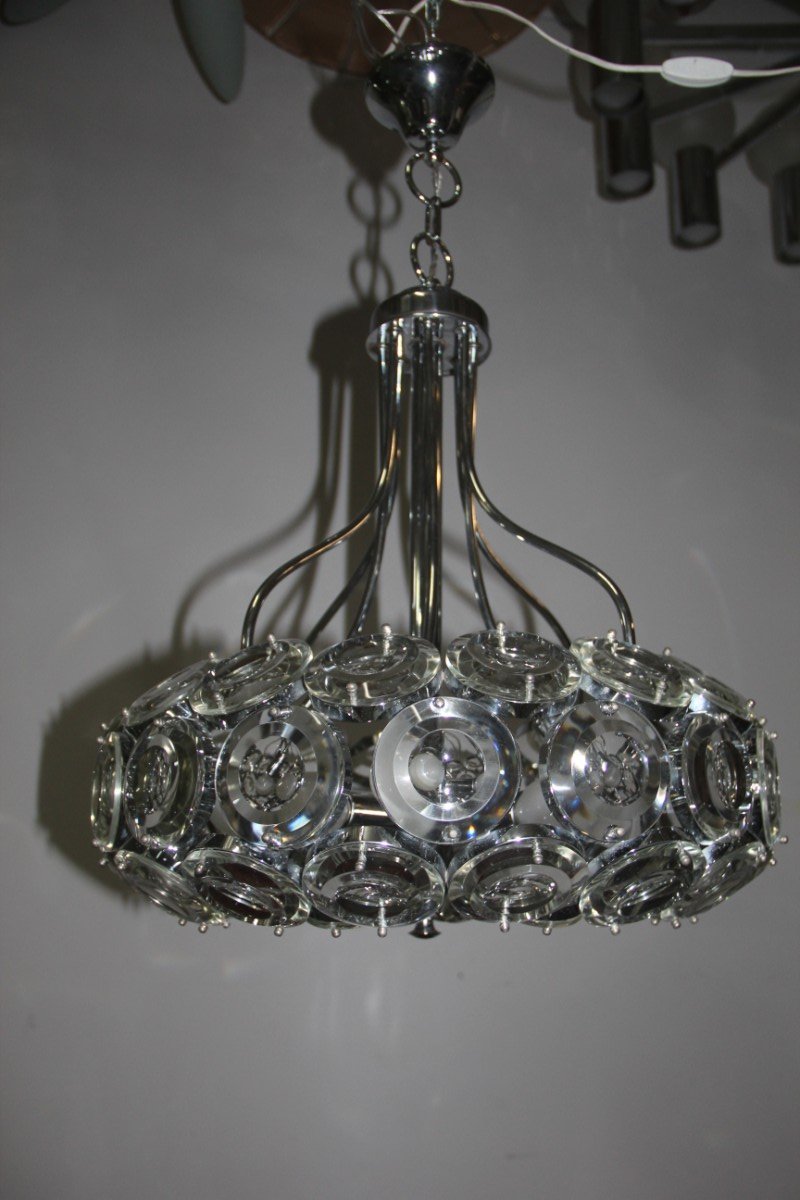 Vintage Italian Steel Glass Chandelier 1970s For At Pamono Vintage Italian Steel Glass Chandelier 1970s