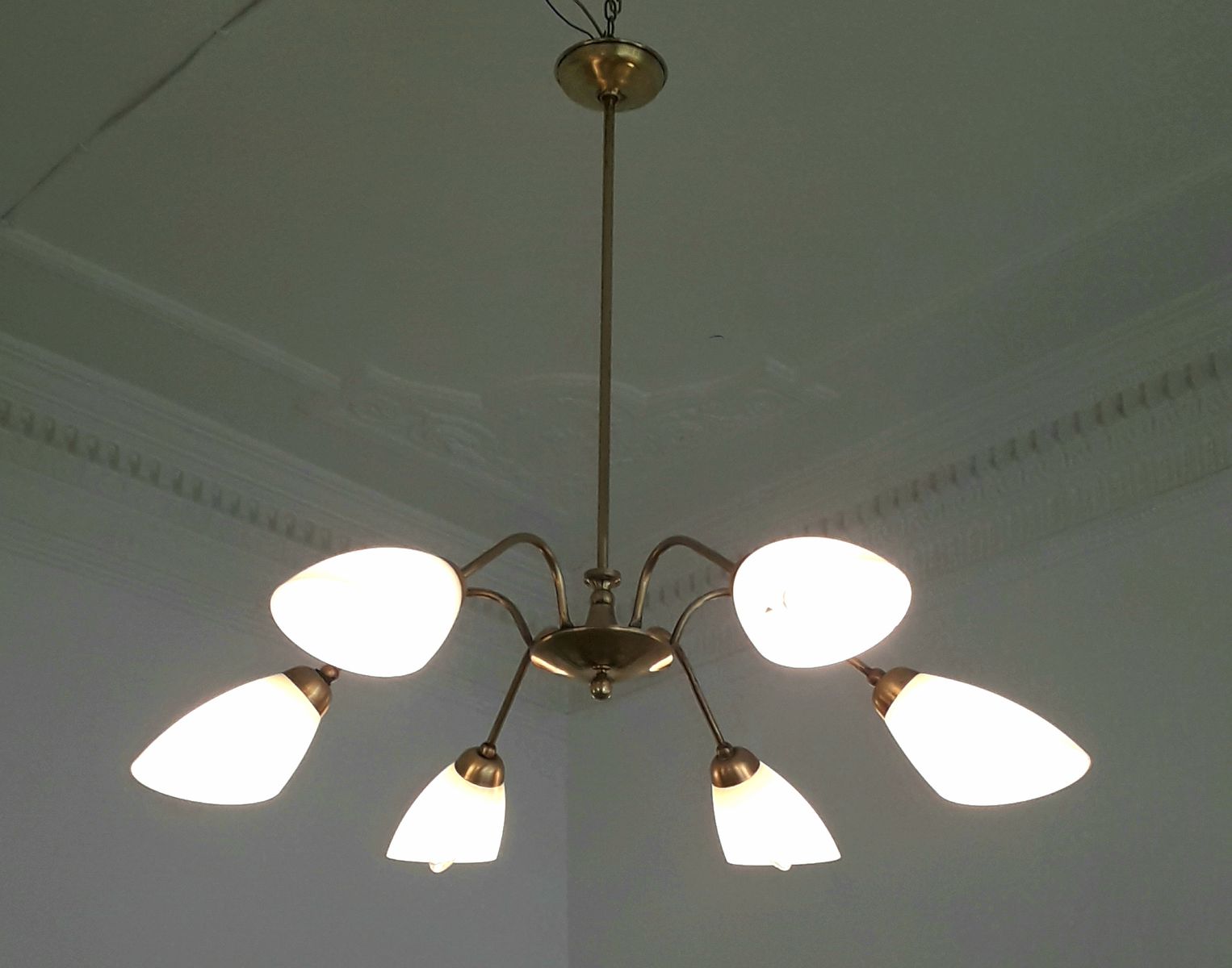 Brass And White Glass Chandelier 1950s For At Pamono Brass And White Glass Chandelier 1950s