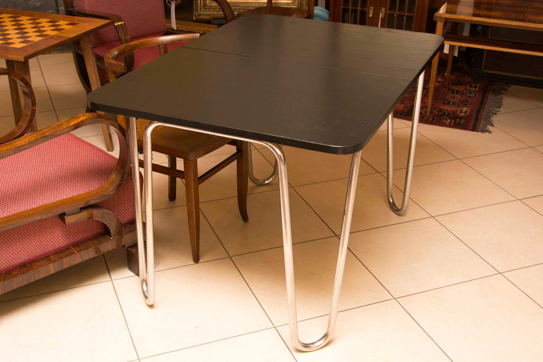 Bauhaus Foldable Oak And Chrome Plated Metal Dining Table By Robert Slezak 1930s Bauhaus Foldable Oak And Chrome Plated Metal Dining Table By Robert Slezak 1930s