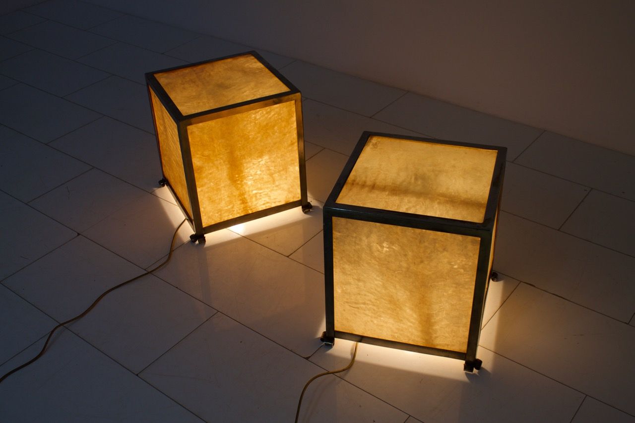 Mid-Century Goatskin Cube Floor Lamps by Aldo Tura, 1950s, Set of 2 ... Mid-Century Goatskin Cube Floor Lamps by Aldo Tura, 1950s, Set of 2 ...
