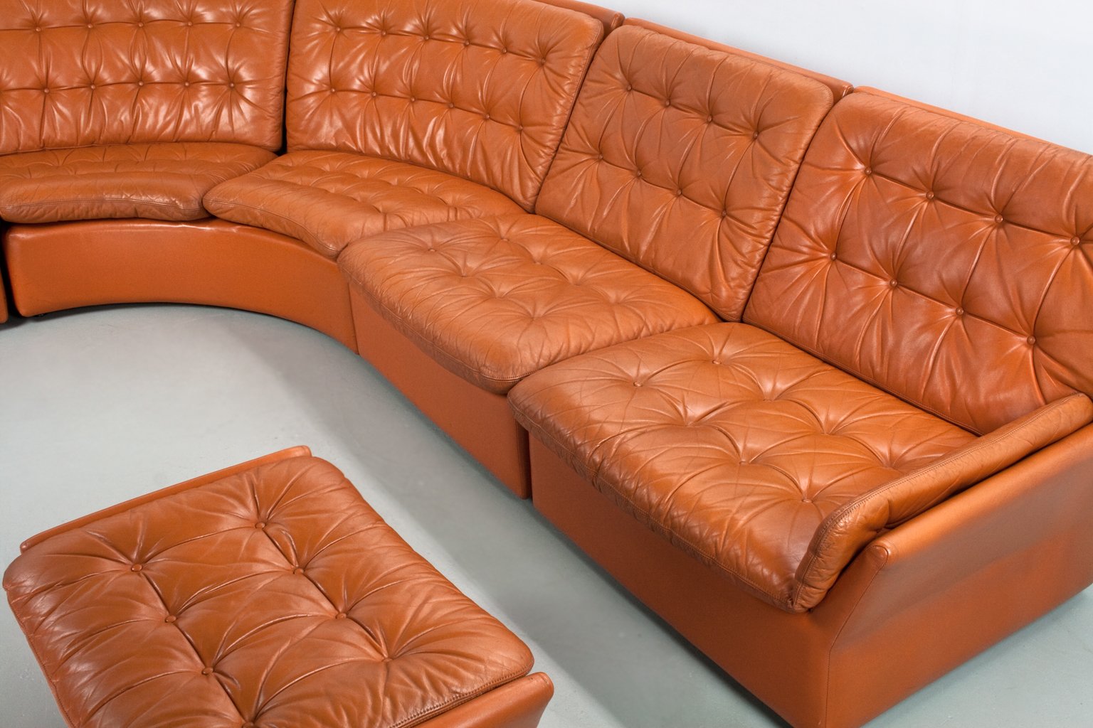 mid century modern cognac leather sofa