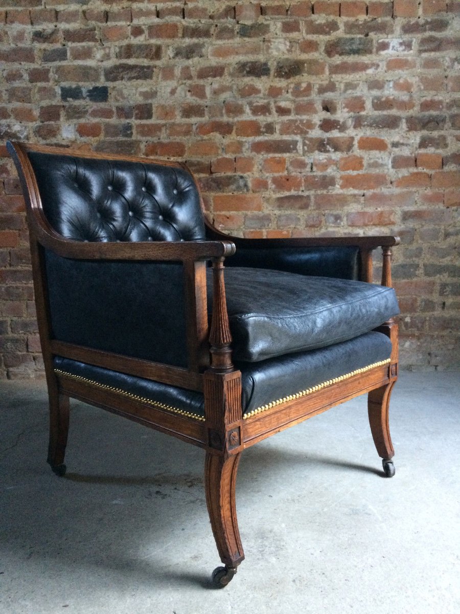 Antique Victorian Leather & Oak Library Chair, 1840s For Sale At Pamono - Antique Victorian Leather & Oak Library Chair, 1840s For Sale At Pamono
