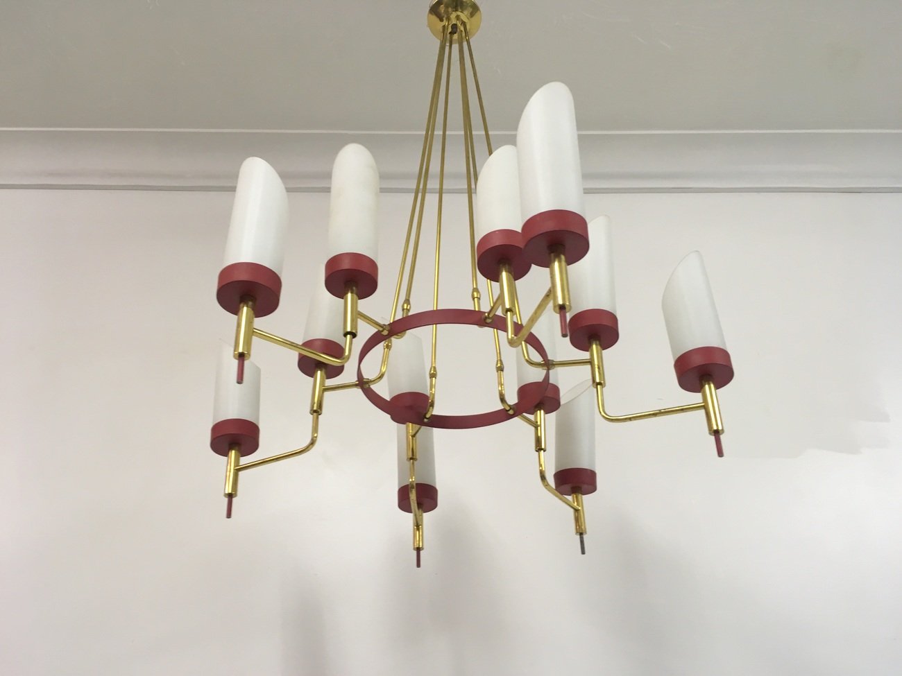 Italian Brass And White Glass Chandelier 1950s For At Pamono Italian Brass And White Glass Chandelier 1950s