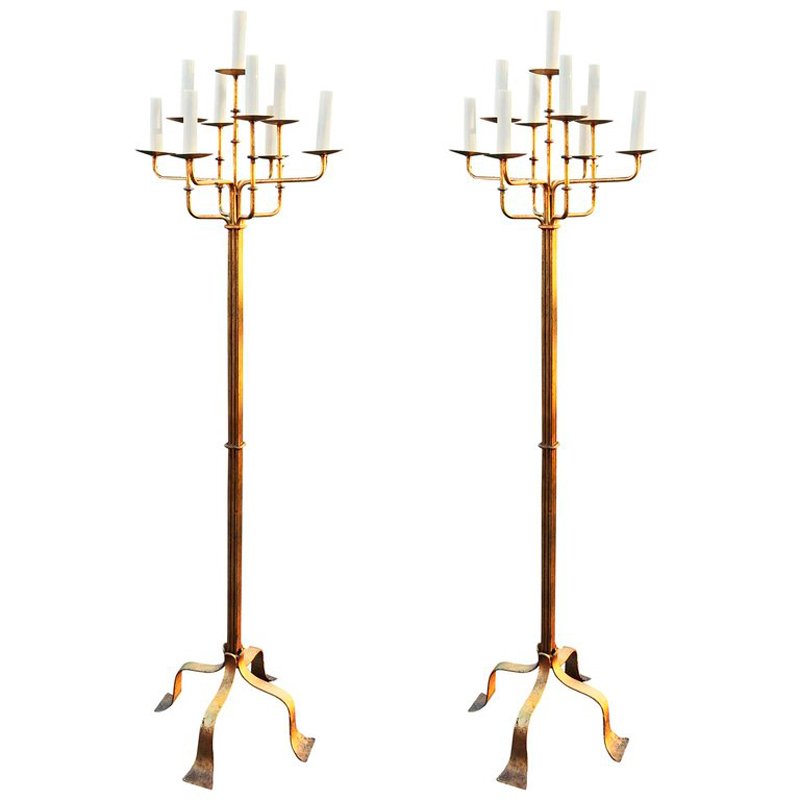 Art Deco Floor Lamp in Gilt Metal for sale at Pamono Art Deco Floor Lamp in Gilt Metal for sale at Pamono