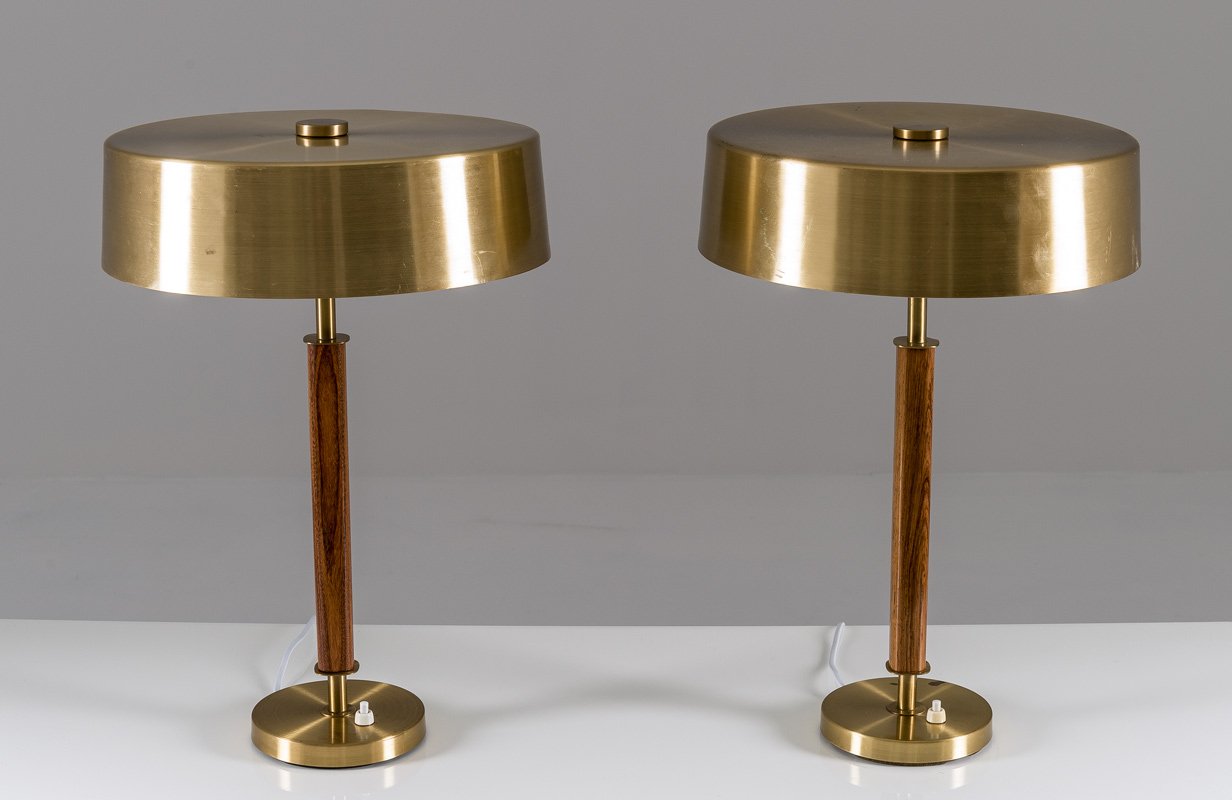 Swedish Mid-Century Table Lamps in Brass and Wood from ...