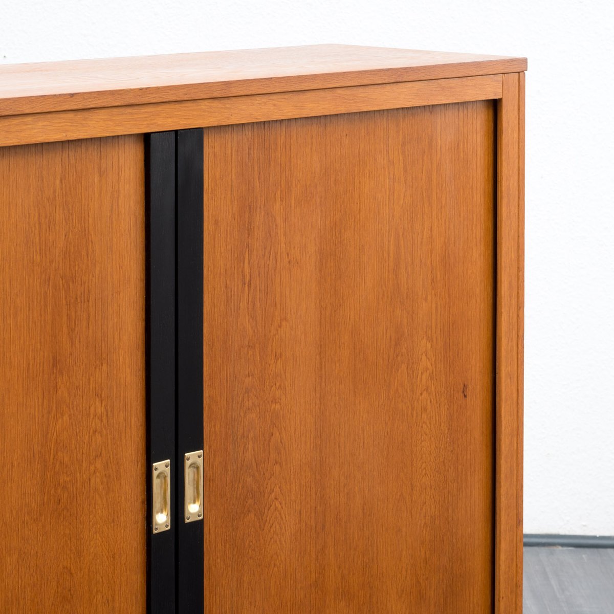  Industrial Oak Cabinet with Sliding Doors 1950s for sale 