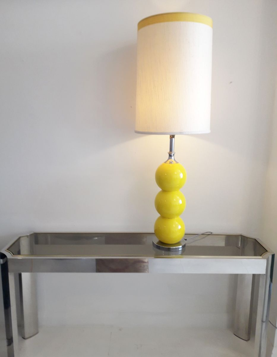 Mid Century American Large Yellow Ceramic Chrome Table Lamp